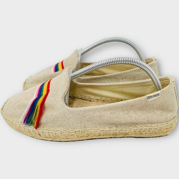 Anthropologie Soludos Pride Beige Espadrille Rainbow Slip On Flat Loafers Linen - Picture 4 of 12